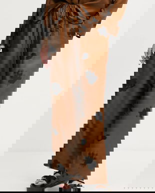 MM pantaloni de mătase HELGA culoarea maro, lat, high waist, 2526136037600