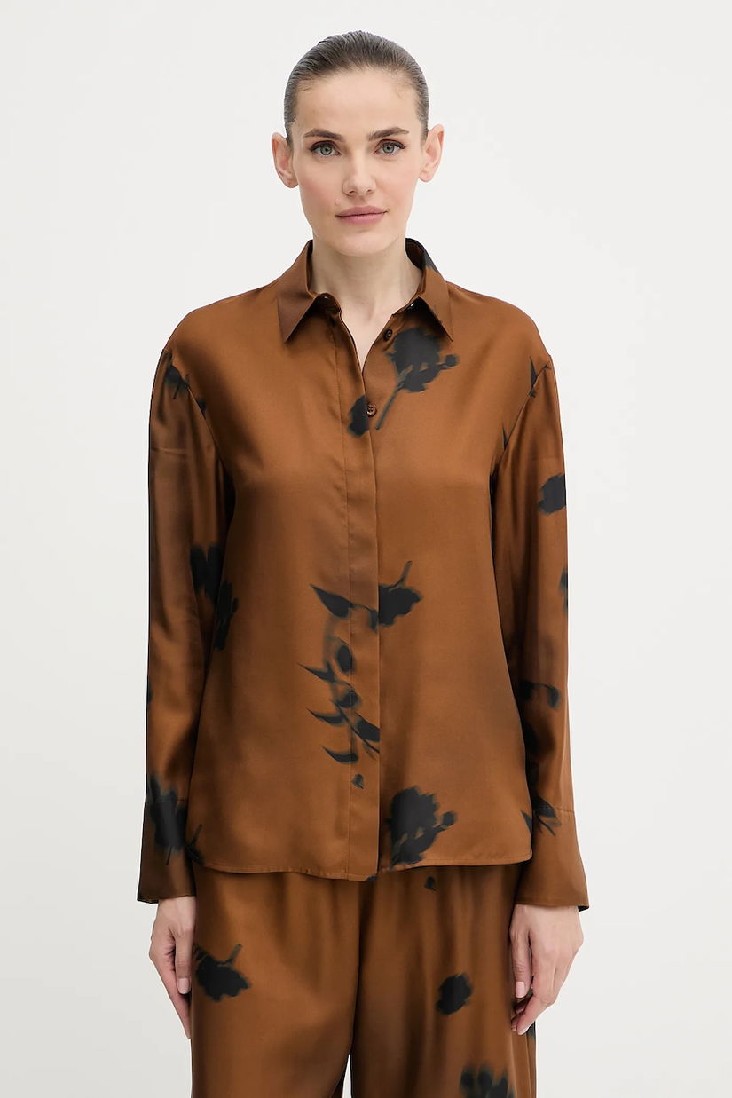 MM cămașă de mătase ERACLEA culoarea maro, cu guler clasic, regular, 2526116057600