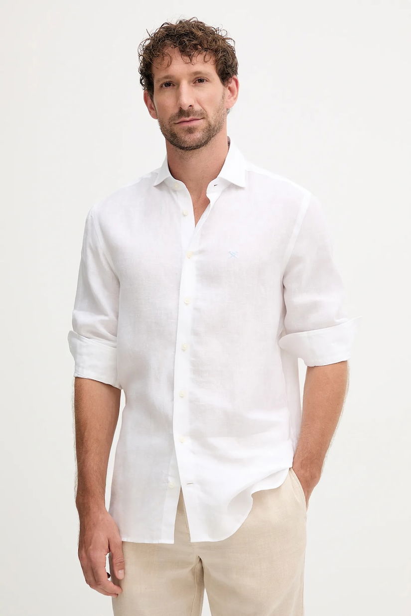 Hackett London cămașă de in culoarea alb, cu guler italian, regular, HM3010346