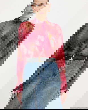 Victoria Beckham bluză de mătase culoarea rosu, cu imprimeu, 1325WSH006594B