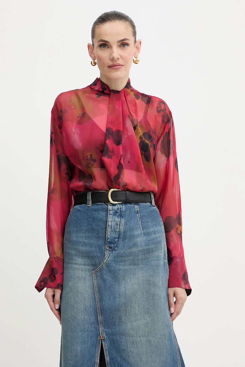 Victoria Beckham bluză de mătase culoarea rosu, cu imprimeu, 1325WSH006594B
