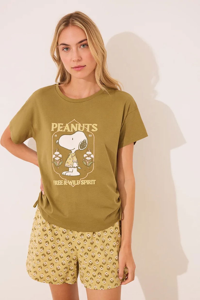 women'secret pijamale de bumbac SNOOPY culoarea verde, bumbac, 3139899