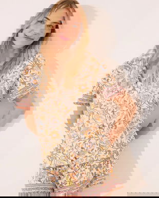 women'secret set de pijama de bumbac culoarea bej, bumbac, 3139900