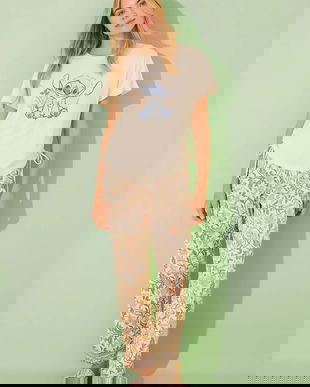 women'secret set de pijama de bumbac SNOOPY culoarea bej, bumbac, 3139903