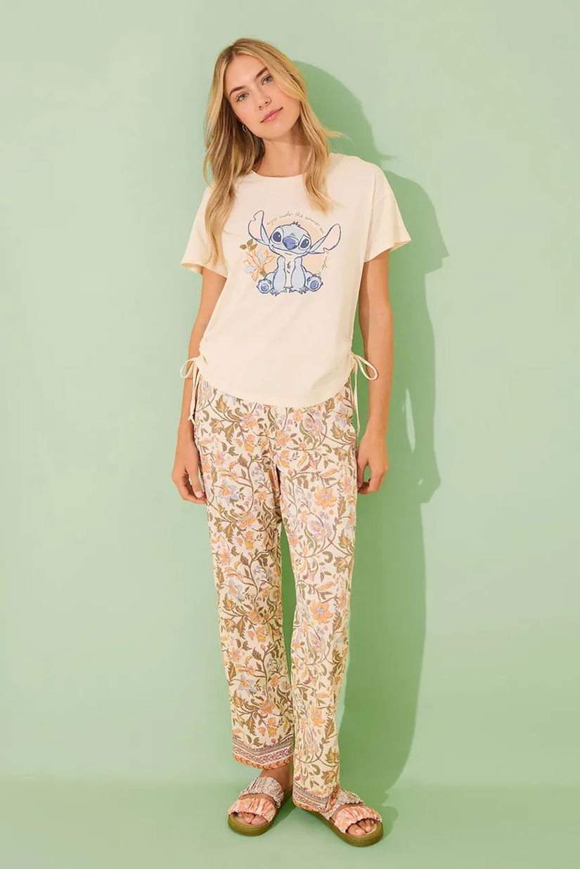 women'secret pijamale de bumbac SNOOPY culoarea bej, bumbac, 3139903