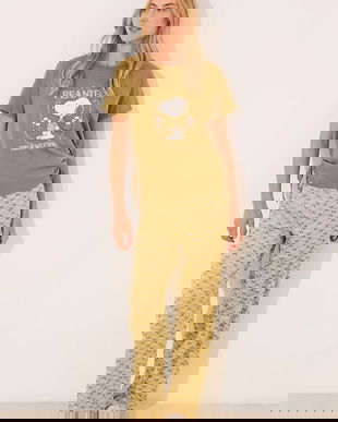 women'secret set de pijama de bumbac SNOOPY culoarea verde, 3139904