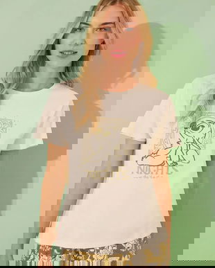 women'secret pijama SNOOPY culoarea bej, bumbac, 3139906