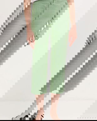 Pedro del Hierro pantaloni din in culoarea verde, drept, high waist, 7609781