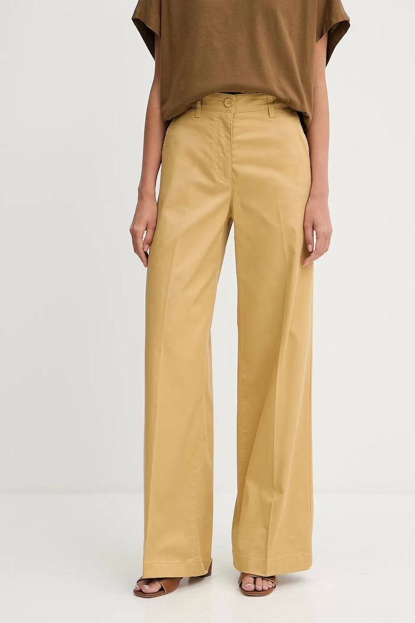 Sisley pantaloni culoarea verde, lat, high waist, 4ED4LE03G