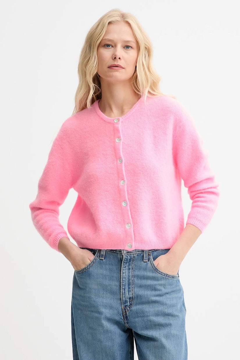 American Vintage cardigan din lână GILET ML COL ROND culoarea gri, VITO19E