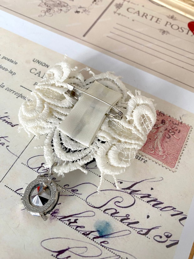 Brosa handmade pictata cu maci rosii・Brosa florala・Brosa cu dantela