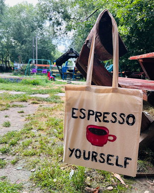 Sacoșă pictată manual  tematică espresso / cafea