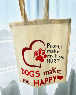 Sacoșă pictată manual  Dogs make me happy
