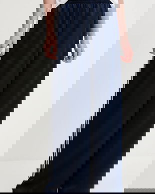 adidas Originals pantaloni de trening Adicolor Satin Wide Leg culoarea bleumarin, cu imprimeu, JD0881