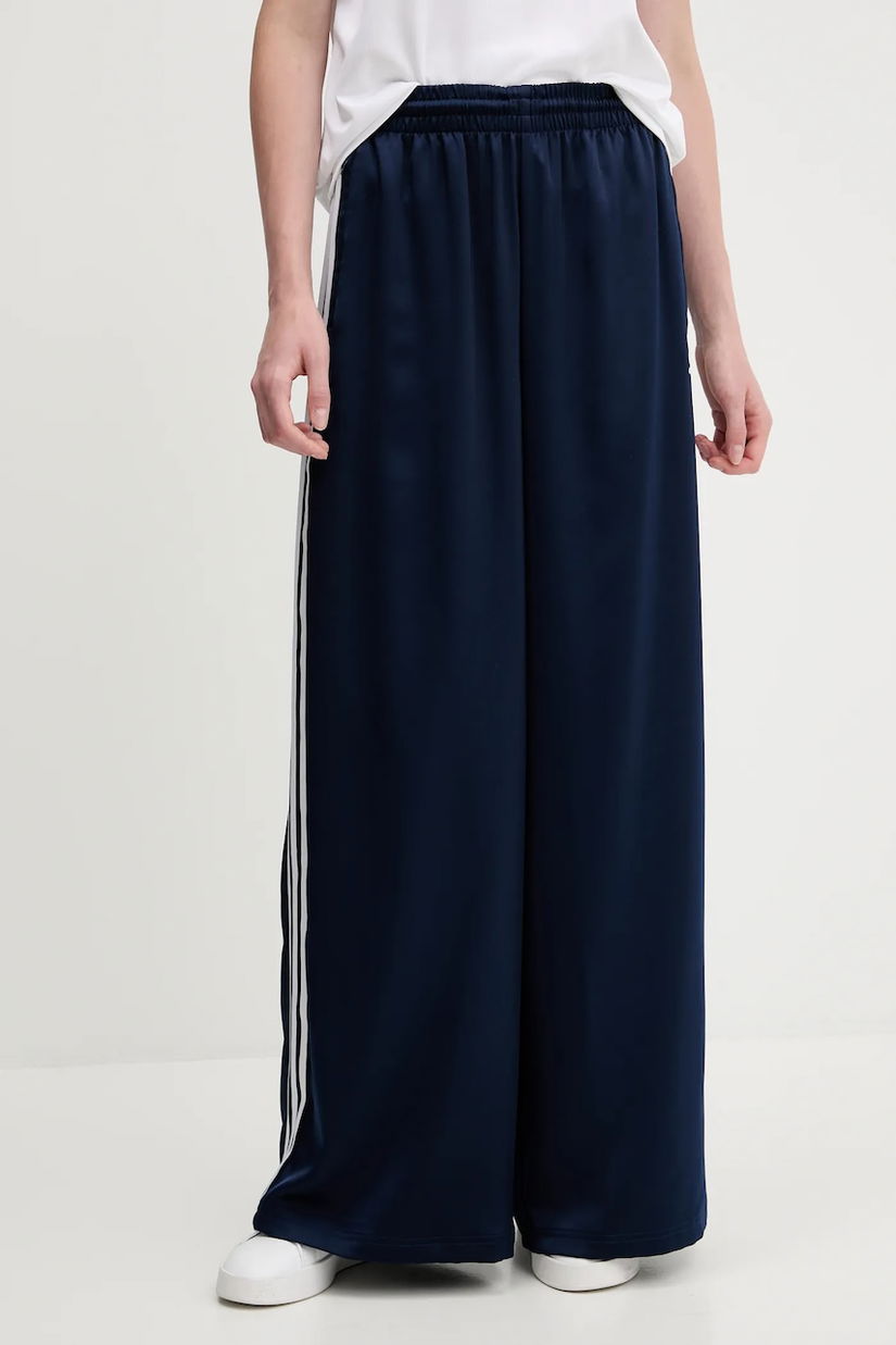 adidas Originals pantaloni de trening Adicolor Satin Wide Leg culoarea bleumarin, cu imprimeu, JD0881