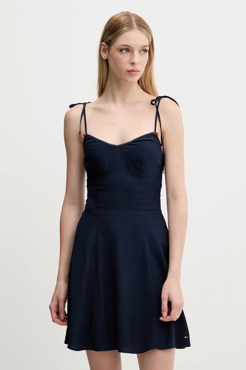 Tommy Jeans rochie culoarea bleumarin, mini, evazați, DW0DW20880