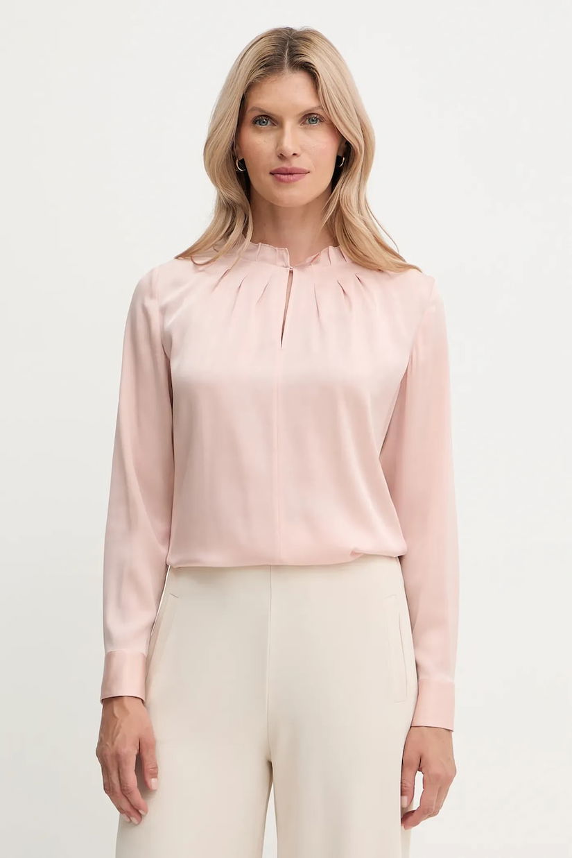 BOSS bluză de mătase culoarea violet, uni, 50548224