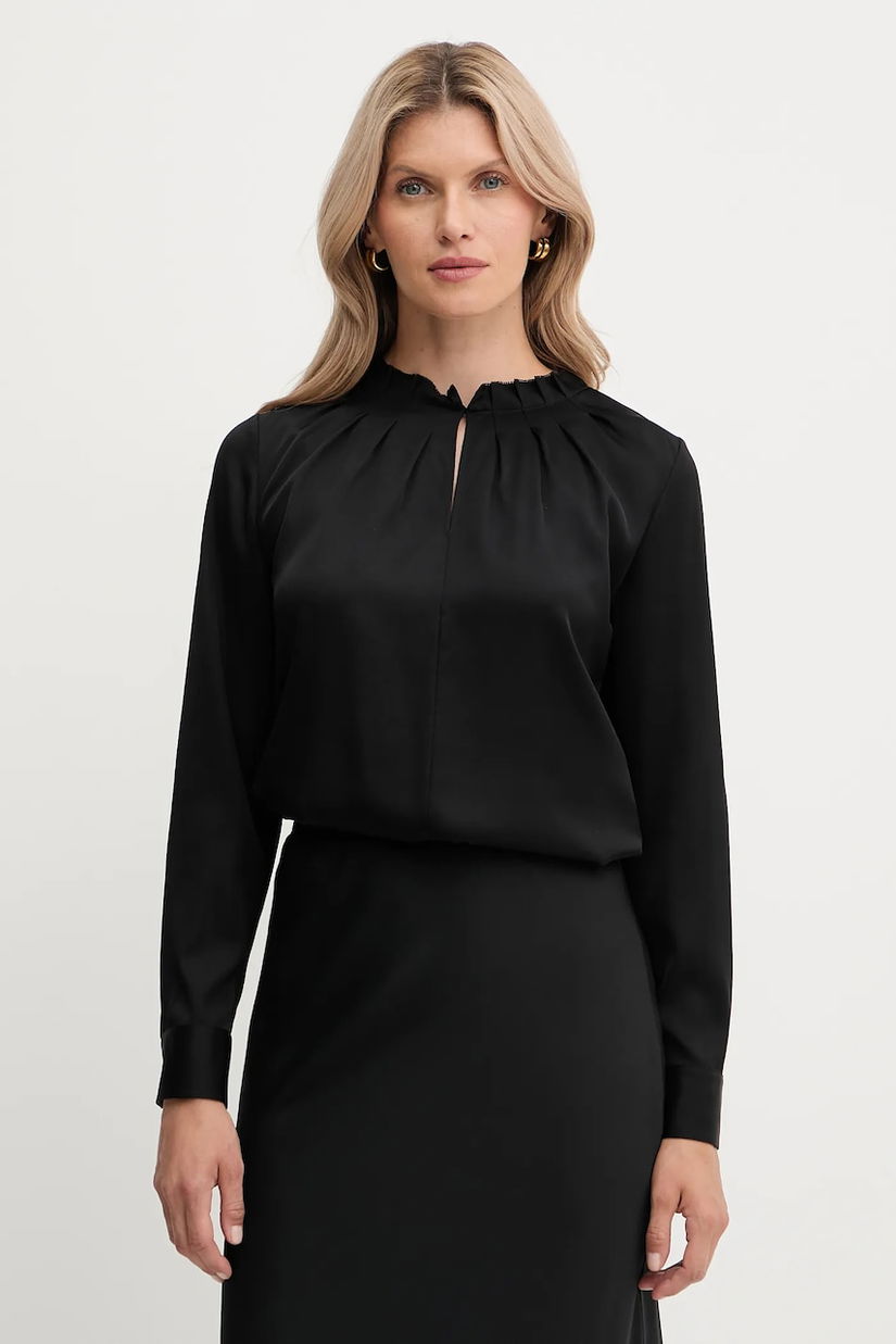 BOSS bluză de mătase culoarea negru, uni, 50548224