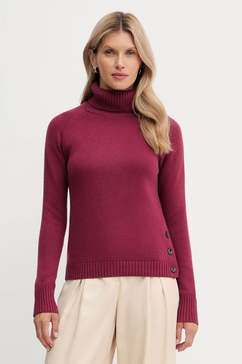 Silvian Heach pulover din amestec de lână DIOUF culoarea bordo, light, cu guler, GPA25232LU