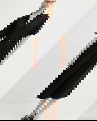 BOSS rochie din lână culoarea negru, midi, drept, 50546632