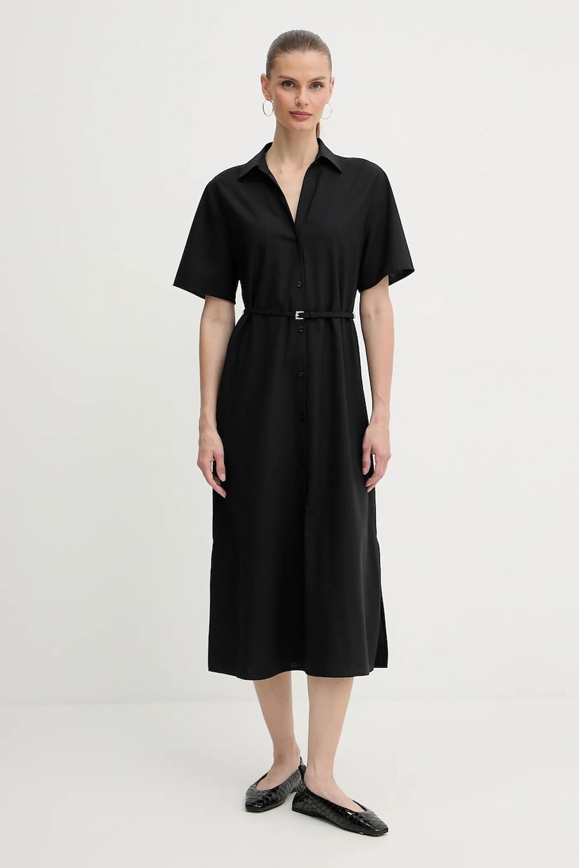 BOSS rochie din lână culoarea negru, midi, drept, 50546632