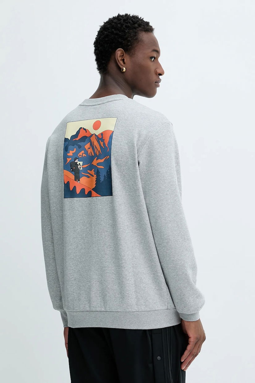adidas bluză Doodle Hunt Hike Sweater culoarea gri, cu imprimeu, JM6503