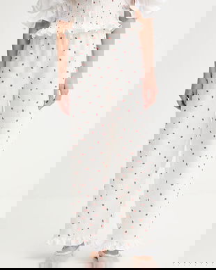 The Sleeper pantaloni din in culoarea bej, drept, high waist, PFPT01C093R