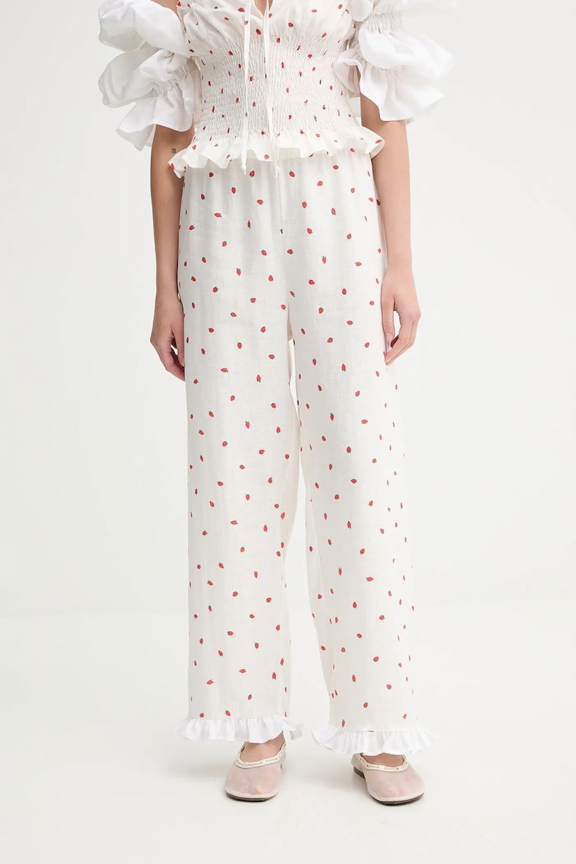The Sleeper pantaloni din in culoarea bej, drept, high waist, PFPT01C093R
