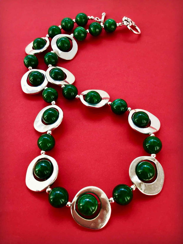 Set Colier si cercei jad verde