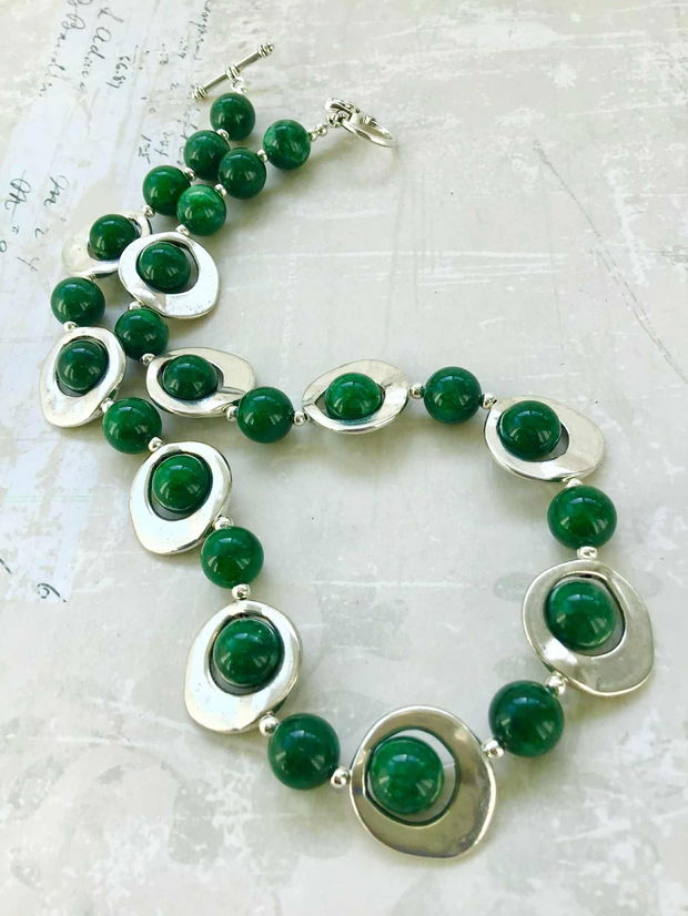 Set Colier si cercei jad verde