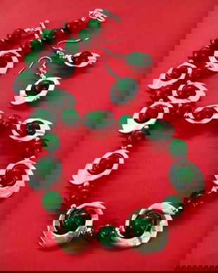 Set Colier si cercei jad verde