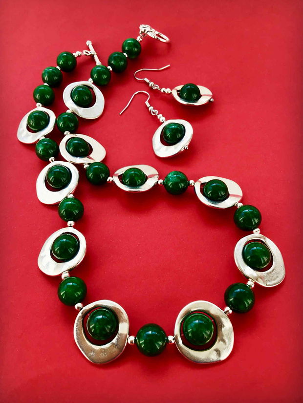 Set Colier si cercei jad verde