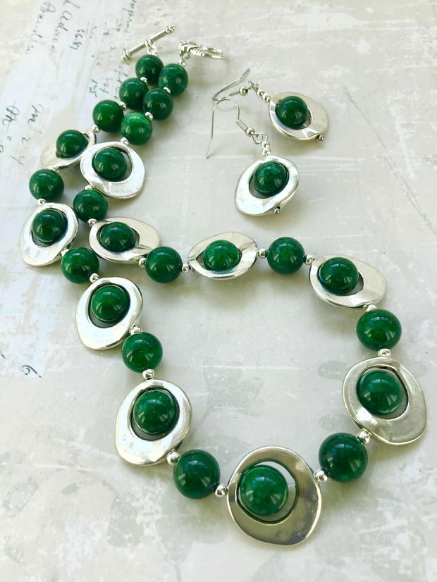 Set Colier si cercei jad verde