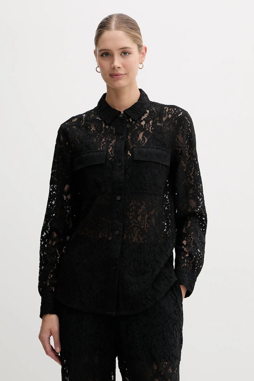 Dkny cămașă culoarea negru, cu guler clasic, regular, DJ5W2132