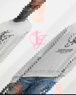 Tommy Jeans hanorac de bumbac culoarea gri, melanj, DM0DM21614