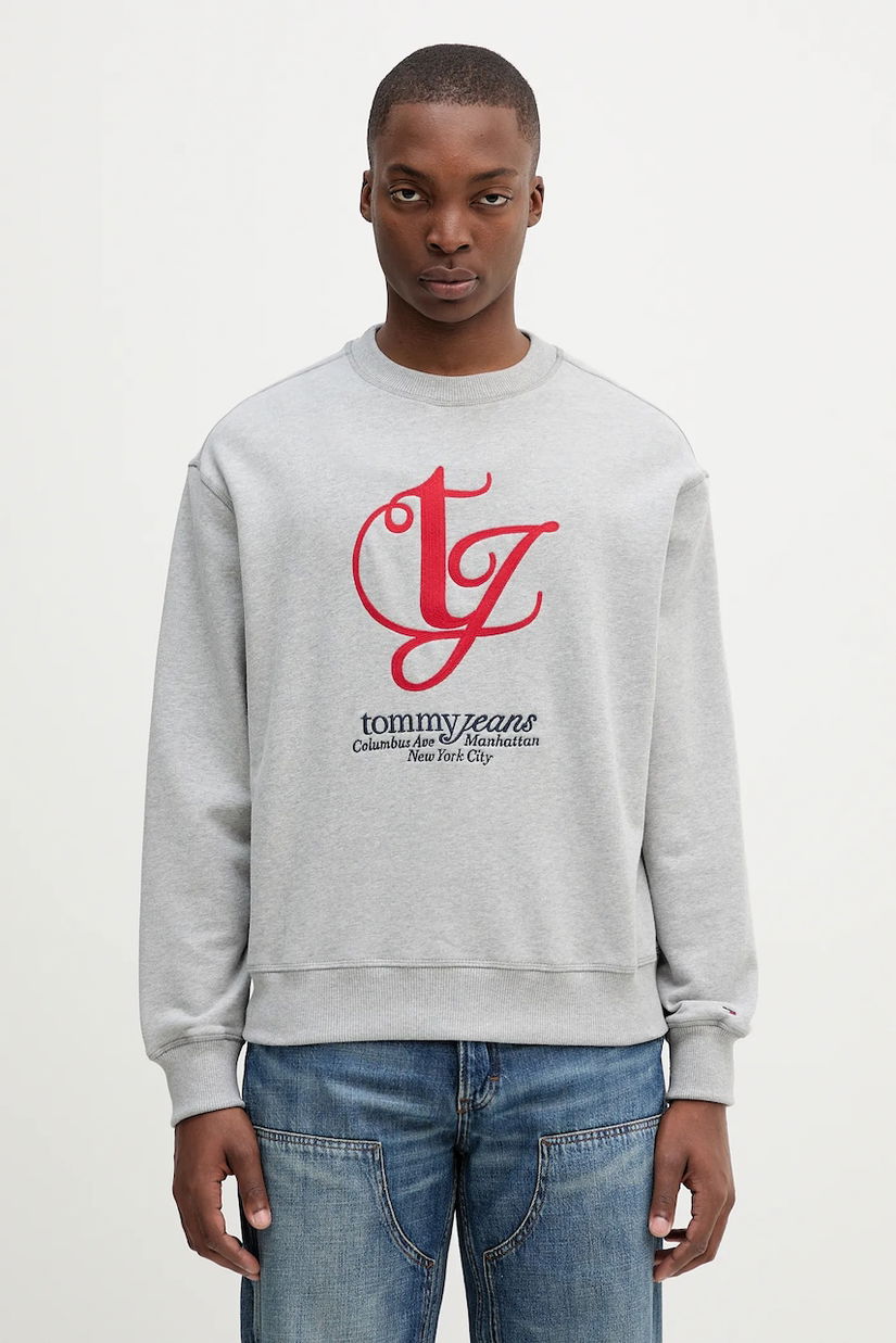 Tommy Jeans hanorac de bumbac culoarea gri, melanj, DM0DM21614