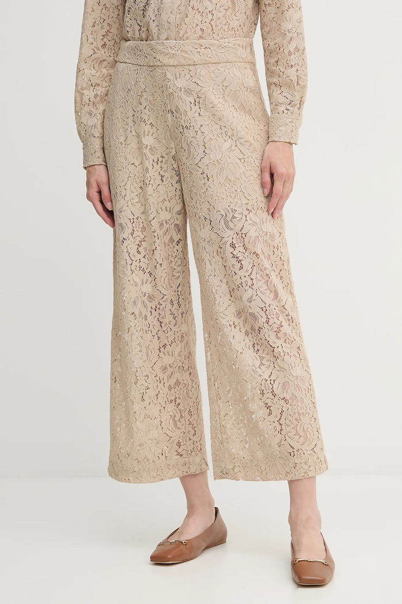 Dkny pantaloni culoarea bej, drept, high waist, DJ5P3081