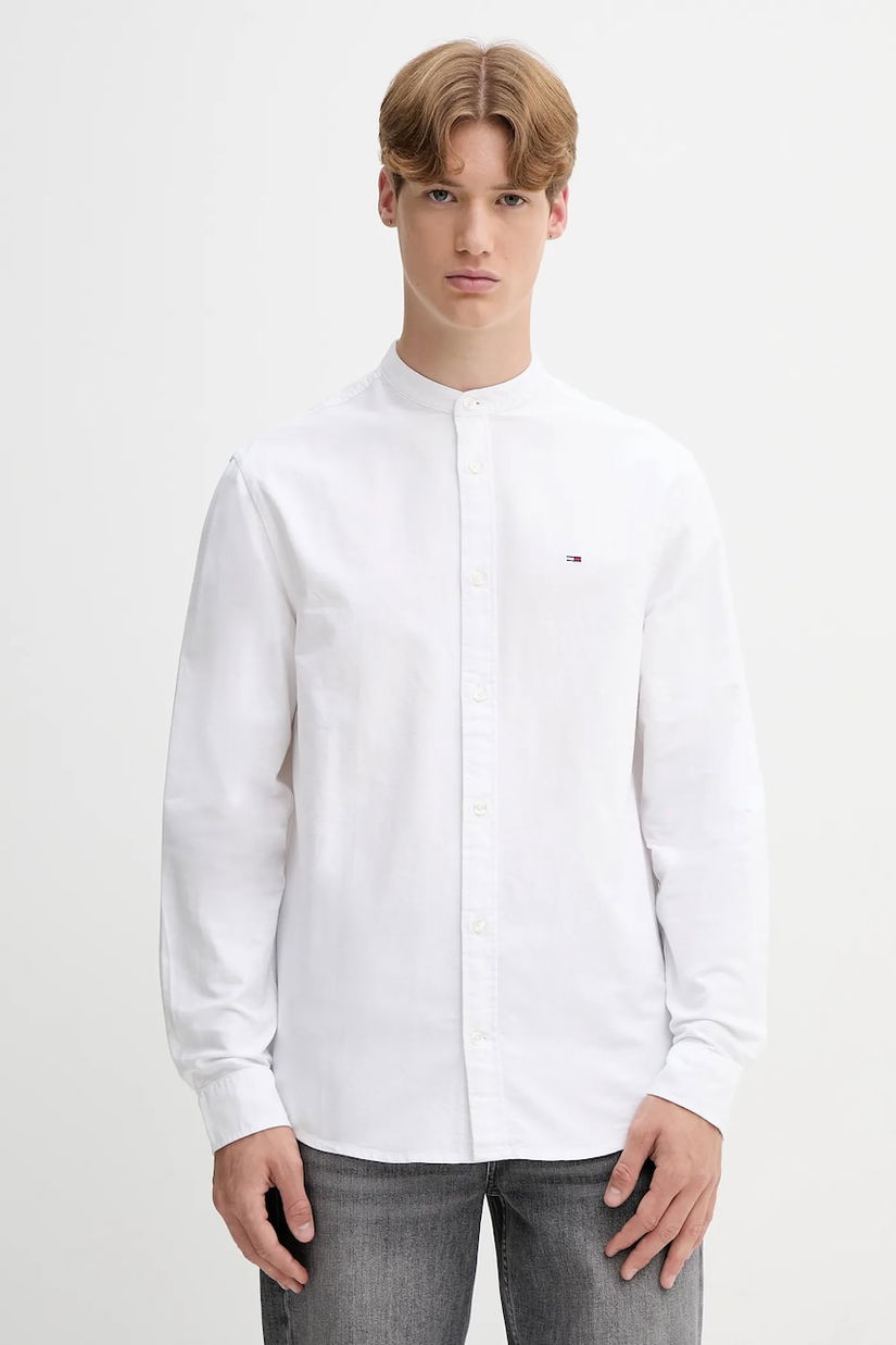 Tommy Jeans cămașă din bumbac culoarea alb, cu guler stand-up, regular, DM0DM21690