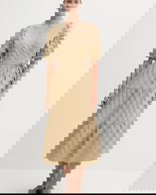 Dkny rochie din bumbac culoarea verde, midi, evazați, P5DB0B48