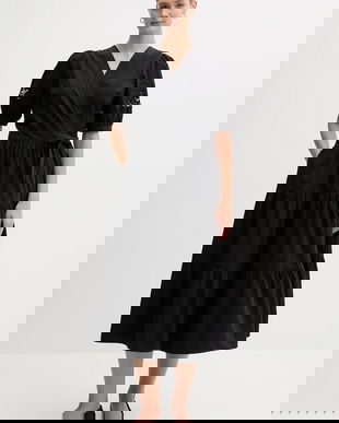 Dkny rochie din bumbac culoarea negru, midi, evazați, P5DB0B48