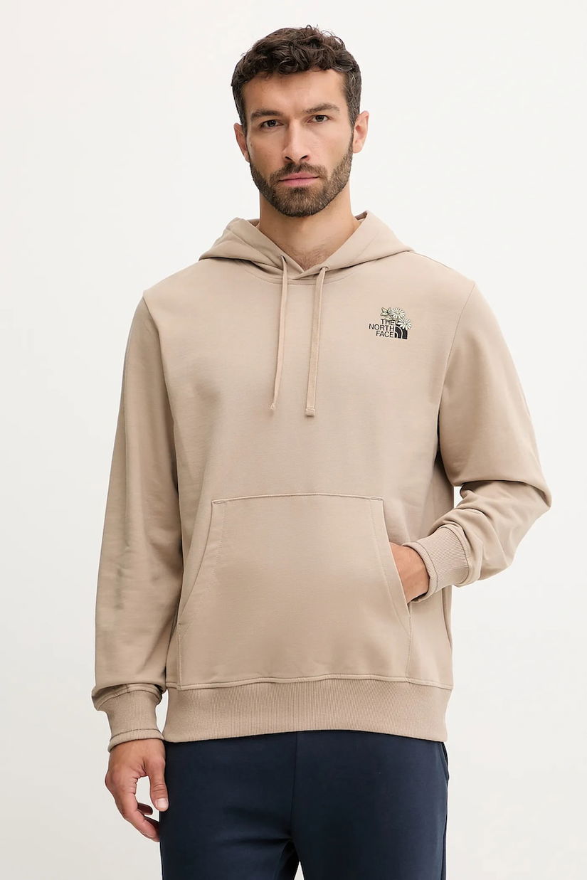 The North Face hanorac de bumbac Flowe Dome culoarea maro, cu glugă, cu imprimeu, NF0A8EGZBOX1