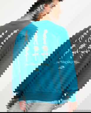 The North Face hanorac de bumbac Connect Relaxed culoarea turcoaz, cu imprimeu, NF0A8E3ZBSI1