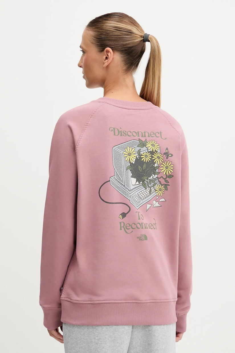 The North Face hanorac de bumbac Connect Relaxed culoarea roz, cu imprimeu, NF0A8E4JHCS1