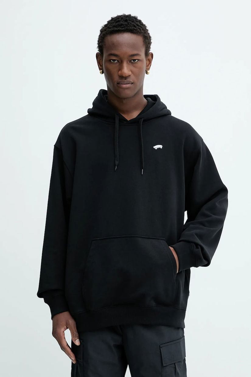Vans hanorac de bumbac culoarea negru, cu glugă, uni, VN000P58BLK1