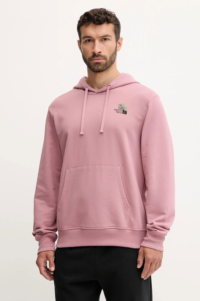 The North Face hanorac de bumbac Flowe Dome culoarea roz, cu glugă, cu imprimeu, NF0A8EGZHCS1