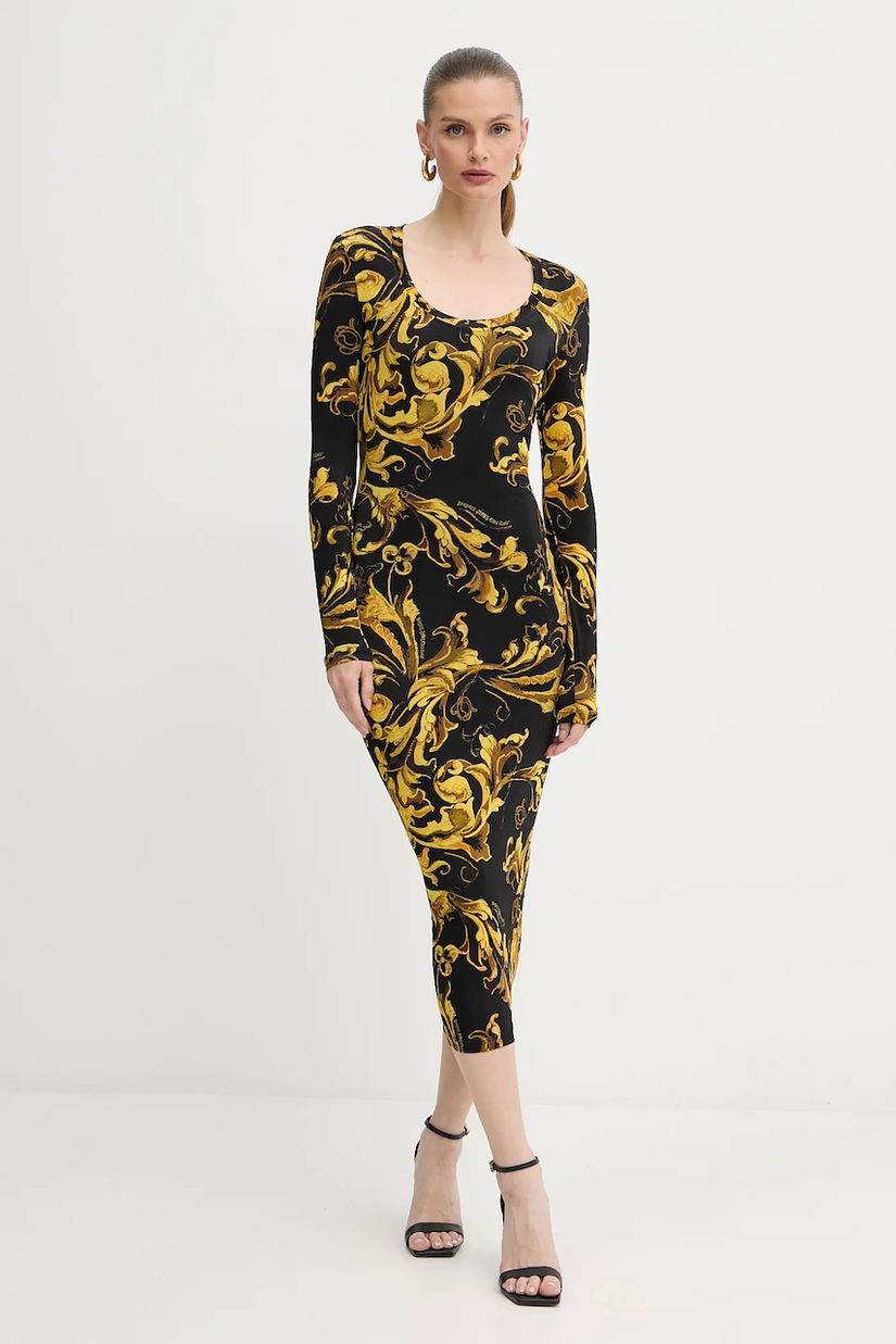 Versace Jeans Couture rochie culoarea negru, midi, mulată, 79HAO920 JS500