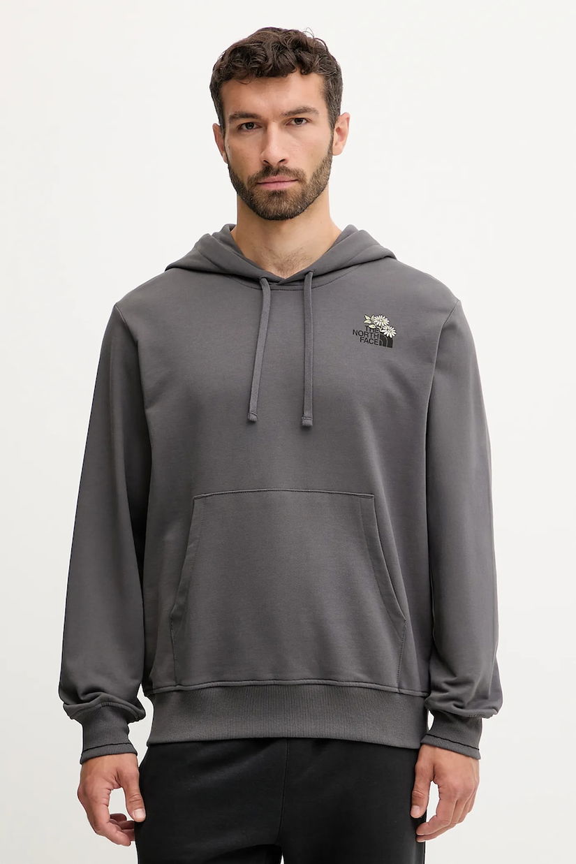 The North Face hanorac de bumbac Flowe Dome culoarea gri, cu glugă, cu imprimeu, NF0A8EGZRHI1