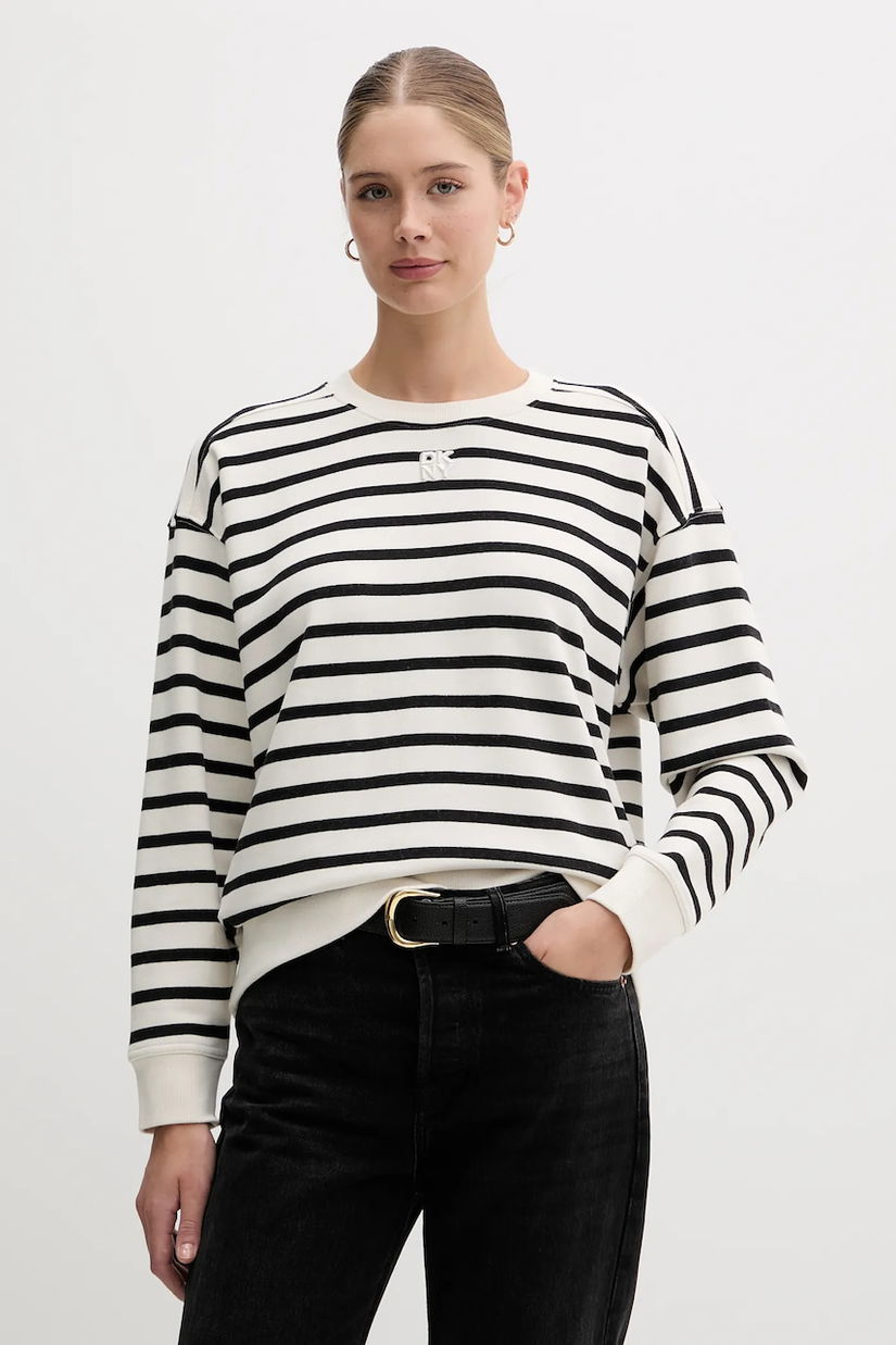 Dkny hanorac de bumbac culoarea bej, cu imprimeu, DJ4T1344