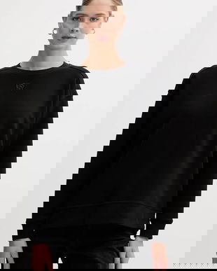 Dkny hanorac de bumbac culoarea negru, cu imprimeu, DJ4T1344