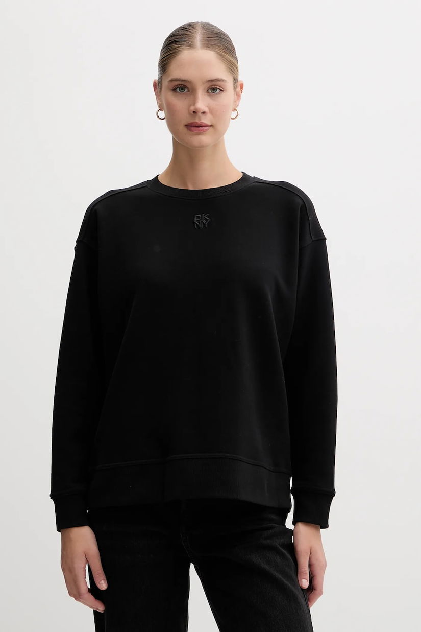 Dkny hanorac de bumbac culoarea negru, cu imprimeu, DJ4T1344